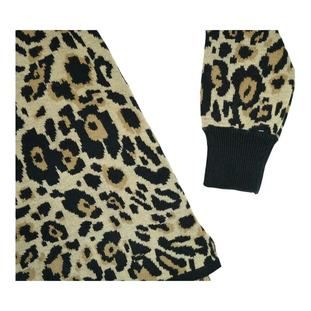 Calvin Klein Size S Animal Print Beige Brown Black High‎ Neck Sweater Women